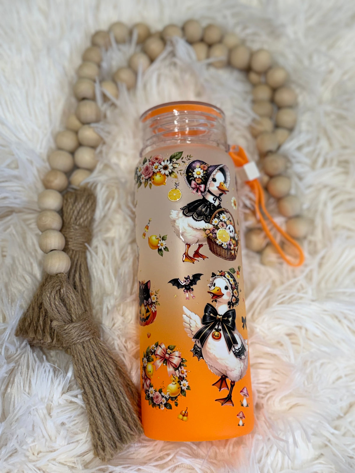 RTS {cMa Creation - Non Snow Globe} 16oz Glass Bottle Orange Ombre - Halloween Geese