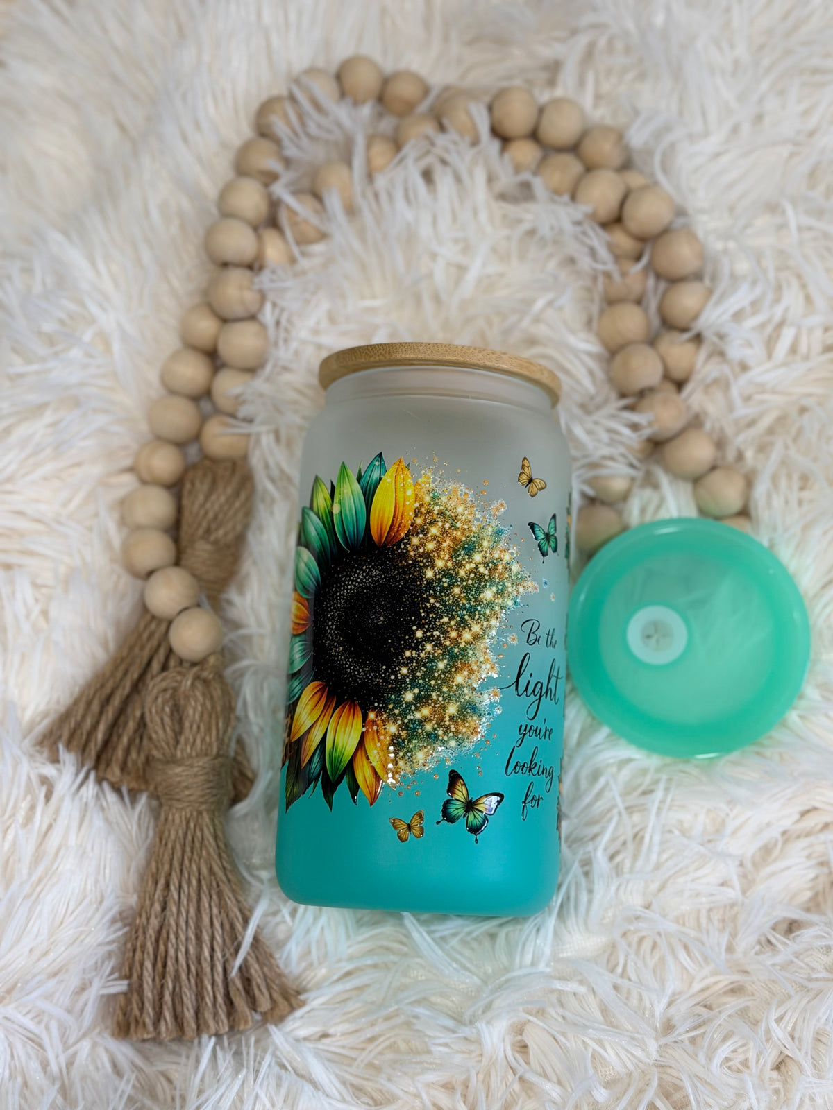 RTS {cMa Creation - Non Snow Globe} 16oz Glass Teal Ombre - Sunflower