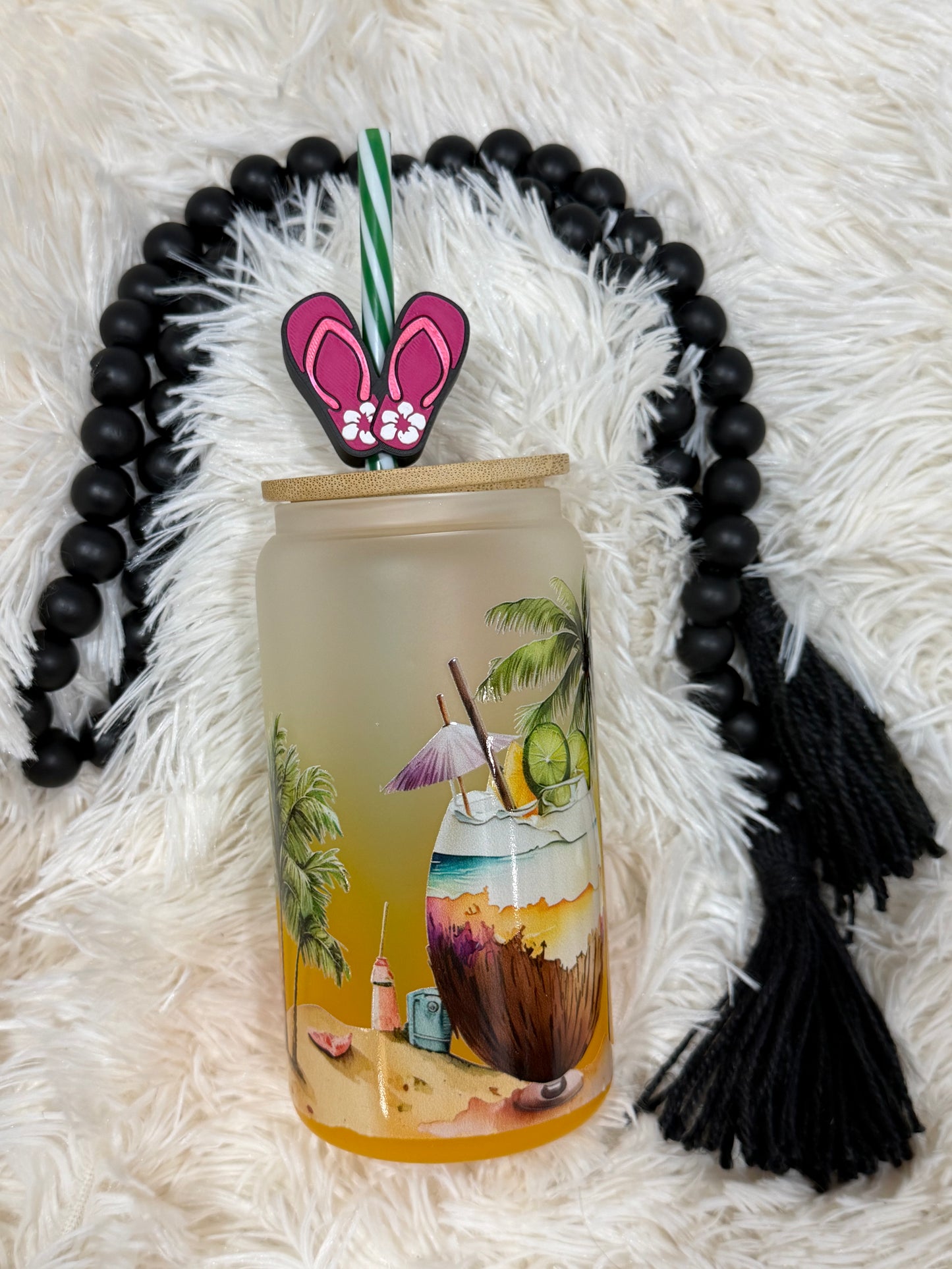 RTS {cMa Creation LIVE - Snow Globe} 16oz Glass Ombré - Beach design
