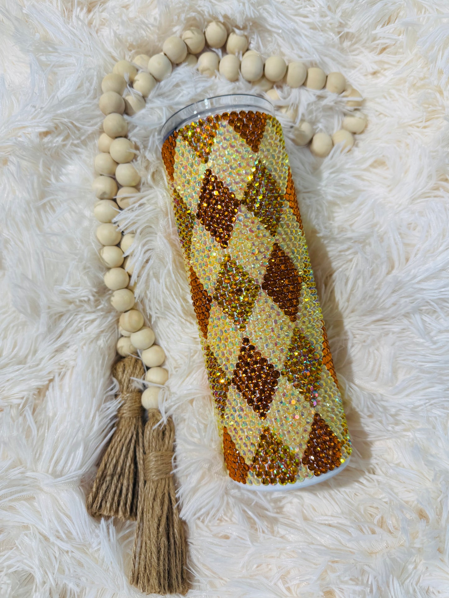 RTS {Resin Rhinestone Orange/Yellow Argyle} 20oz Tumbler