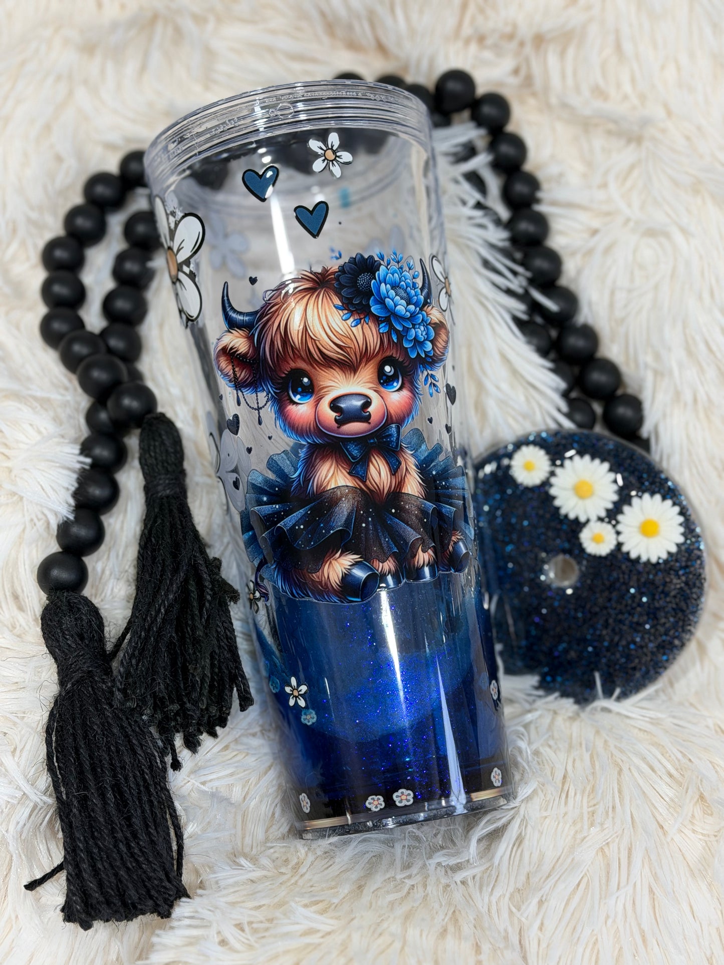RTS {cMa Creation - Snow Globe} 24oz Acrylic - Highland Cow and Daises