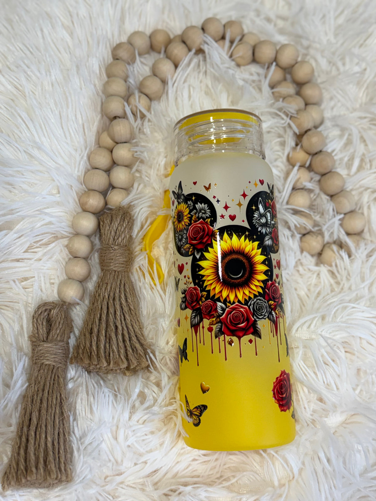 RTS {cMa Creation - Non Snow Globe} 16oz Glass Bottle Yellow Ombre - Sunflower Ears