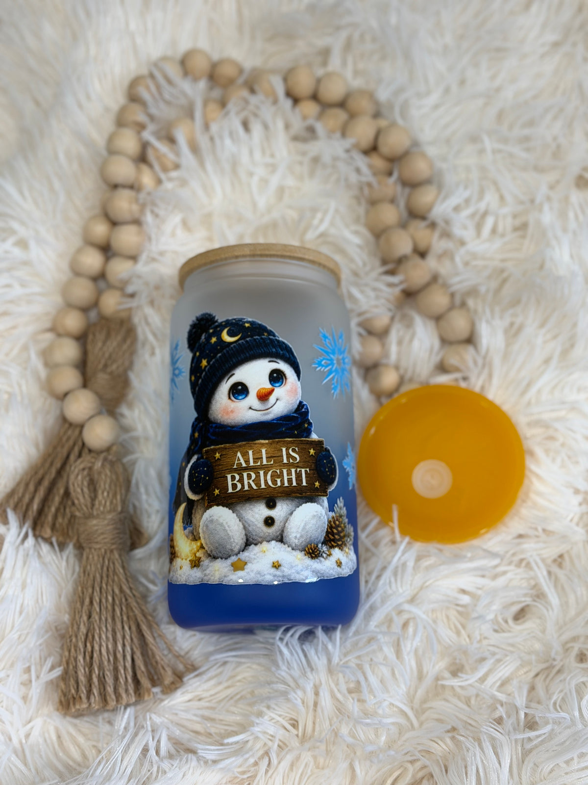 RTS {cMa Creation - Non Snow Globe} 16oz Glass Blue Ombre - Snowman
