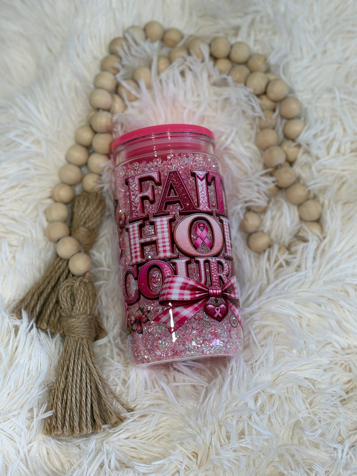 RTS {cMa Creation - Non Snow Globe} 16oz Acrylic Diamonds - Breast Cancer