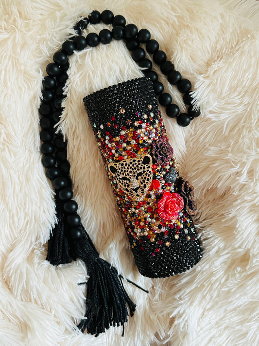 RTS {Resin Rhinestone Leopard 3D Art Black/Red/Gold) 20oz Tumbler