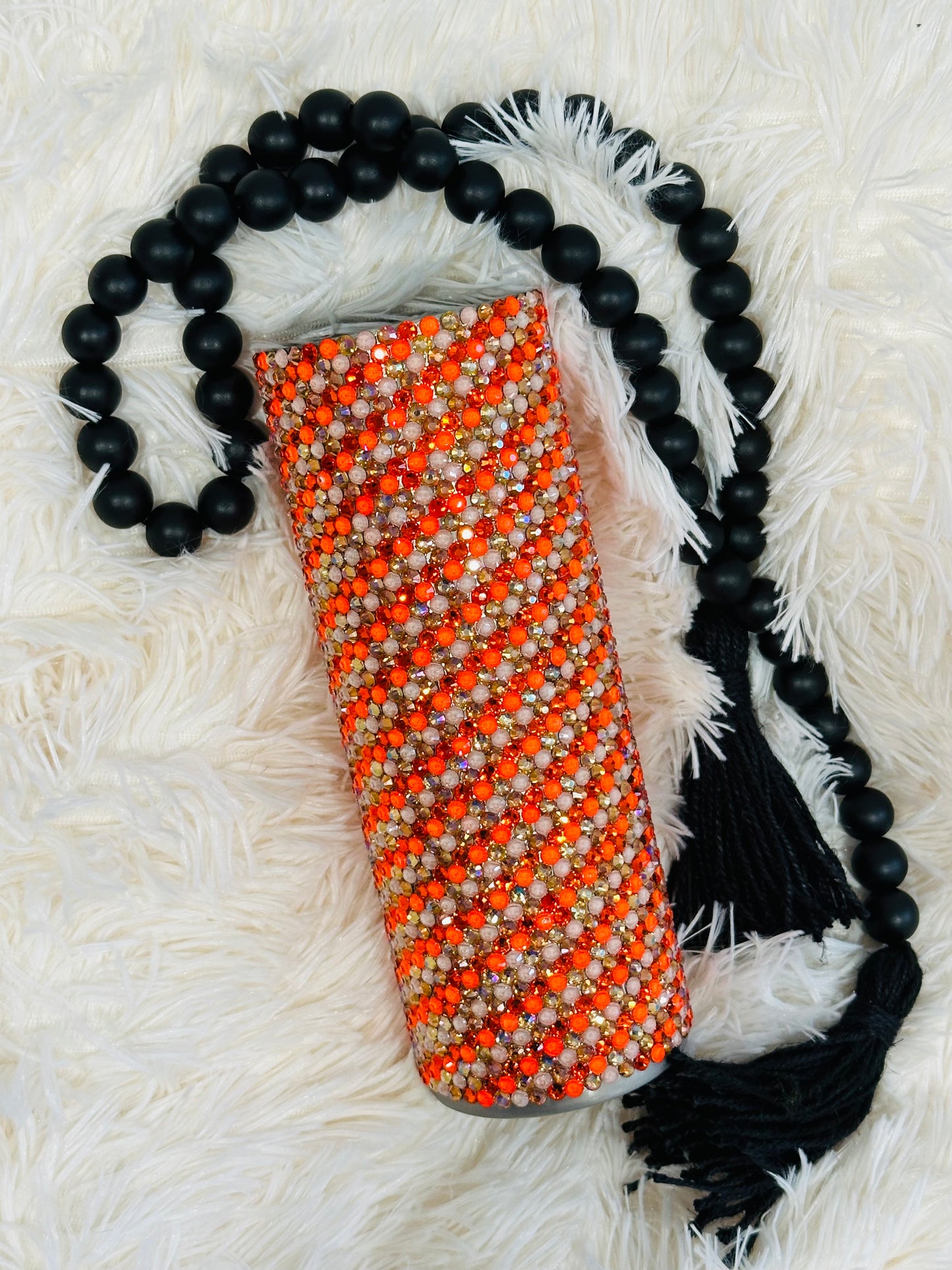 RTS {Orange Chainlink Design - Glass Rhinestones} 20oz Stainless Steel Tumbler