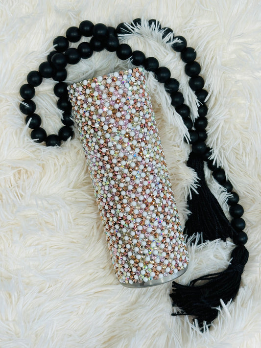RTS {Pinks & White Design - Glass Rhinestones} 20oz Stainless Steel Tumbler