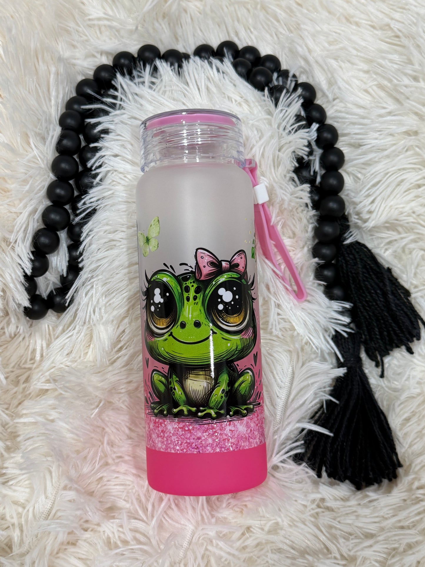 RTS {cMa Creation LIVE - Snow Globe} 16oz Glass Ombré Bottle - Frog design