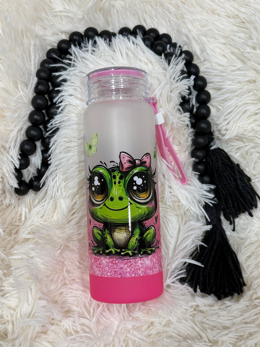 RTS {cMa Creation LIVE - Snow Globe} 16oz Glass Ombré Bottle - Frog design