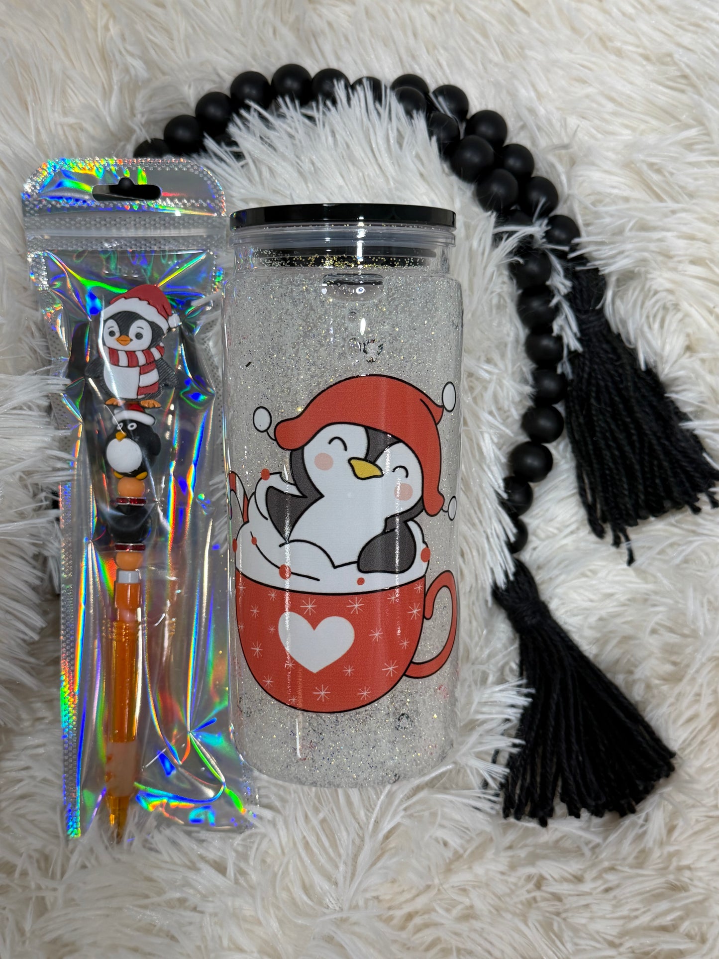 RTS {cMa Creation LIVE - Snow Globe} 20oz Acrylic Glitter Flow - Penguin design