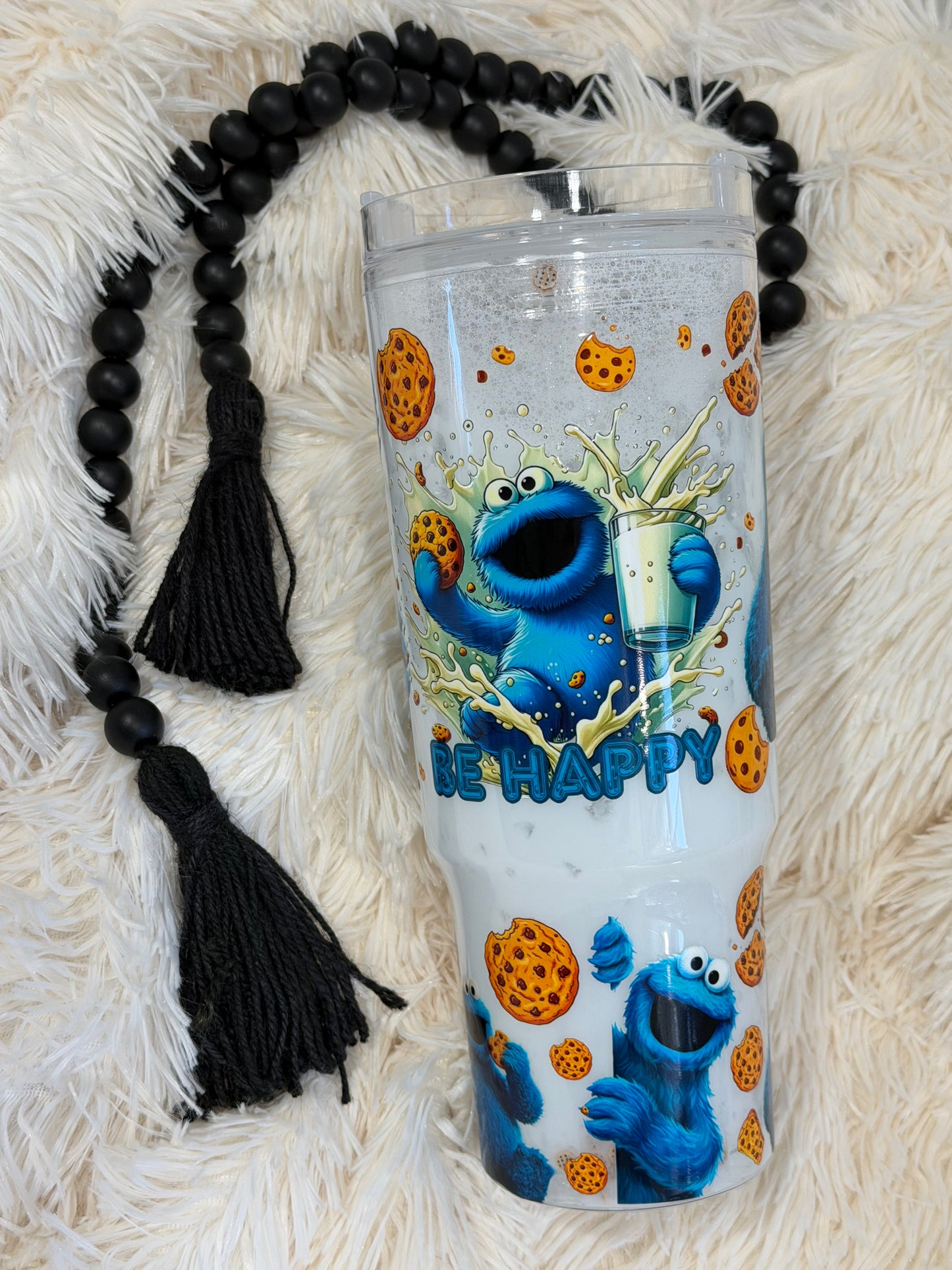 RTS {cMa Creation LIVE - Snow Globe} 40oz Acrylic Milk w/ice - Cookie Monster design